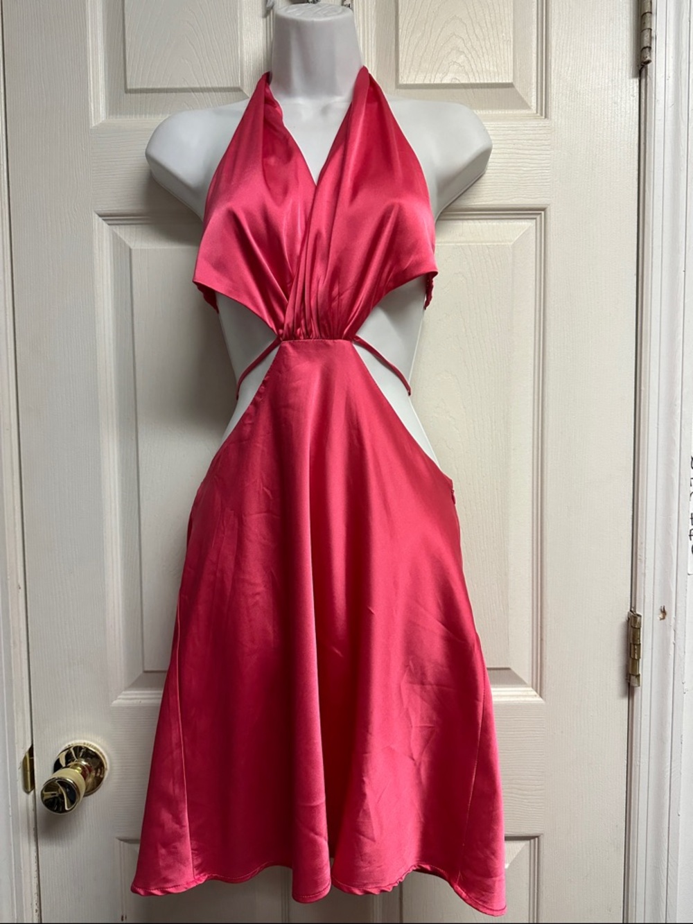 Cotton Candy Hot Pink Satin Halter Mini Dress